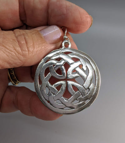 Book of Kells, Large Celtic Knotwork Sterling Silver Earrings with Rim