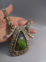 Ammolite Sterling Silver Necklace with 14kt Gold