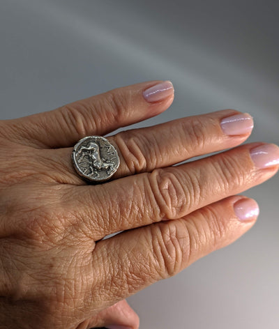 Sterling Silver Ancient Coin Replica Ring, Pony