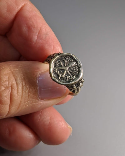 Sterling Silver Ancient Coin Replica Ring, Octopus