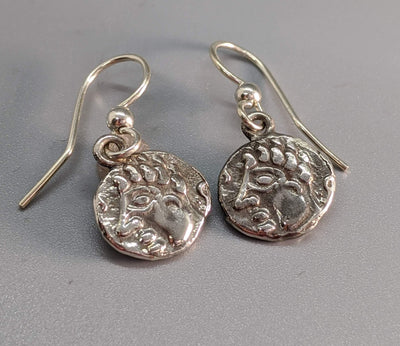 Sterling Silver Ancient Coin Replica Earrings, Celtic Face