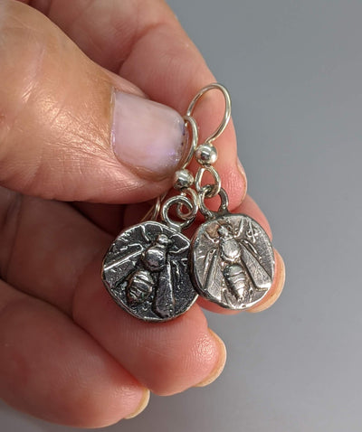 Sterling Silver Ancient Coin Replica Earrings, Ephesus Bee