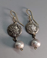 Sterling Silver Ancient Coin Replica Earrings, Apollo