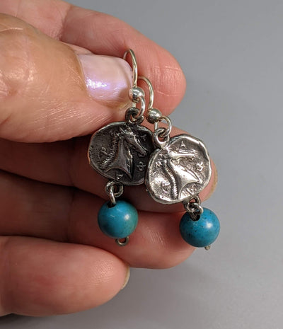 Sterling Silver Ancient Coin Replica Earrings, Horse Head