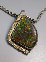 Ammolite Sterling Silver Pendant with Gold Strip on Side