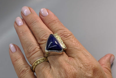 Lapis Sterling Silver Ring with 14kt Gold Strip