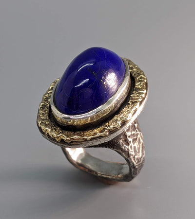 Lapis Sterling Silver Ring with 14kt Gold