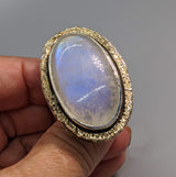 Rainbow Moonstone Sterling Silver Ring with 14kt Gold Rim