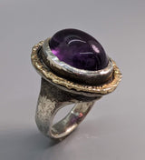 Amethyst Sterling Silver Ring with 14kt Gold Rim