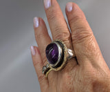 Amethyst Sterling Silver Ring with 14kt Gold Rim