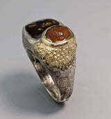 Fire Agate Sterling Silver Ring with Spessartite Garnet and 14kt Gold Section