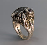Sikhote Alin Meteorite Ring with Rainbow Moonstone