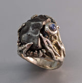 Sikhote Alin Meteorite Ring with Rainbow Moonstone