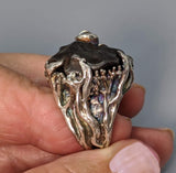 Sikhote Alin Meteorite Ring with Rainbow Moonstone