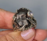 Sikhote Alin Meteorite Ring with Rainbow Moonstone
