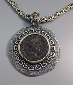 Ancient AE Sestertius, Marcus Aurelius, Sterling Silver Pendant with 14kt Gold