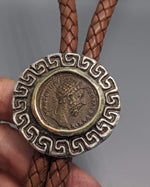 Ancient AE Dupondius, Marcus Aurelius, Sterling Silver Bolo with 14kt Gold Bezel