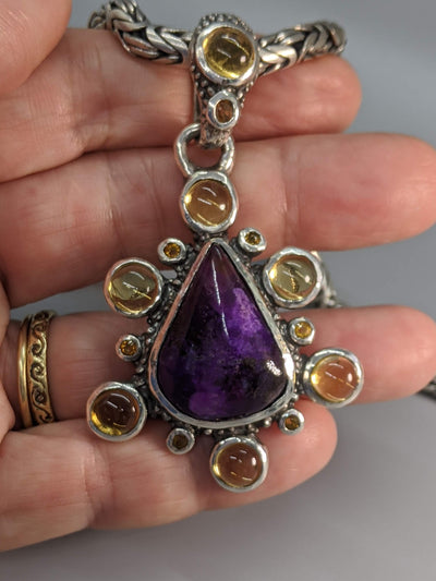 Sugilite Sterling Silver Pendant with Citrines