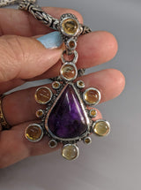Sugilite Sterling Silver Pendant with Citrines