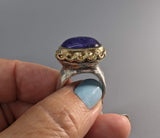 Tanzanite Cabochon in Sterling Silver Ring with 14kt Gold Bezel