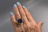 Tanzanite Cabochon in Sterling Silver Ring with 14kt Gold Bezel