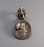 Sterling Silver Ancient Coin Replica, Athena, with Garnet on Bail