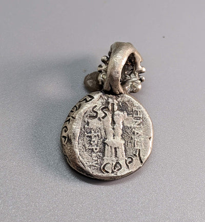 Sterling Silver Ancient Coin Replica, Athena, with Garnet on Bail