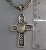 Large Sterling Silver Celtic Cross with Moonstone