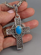 Sterling Silver Celtic Cross with Sleeping Beauty Turquoise