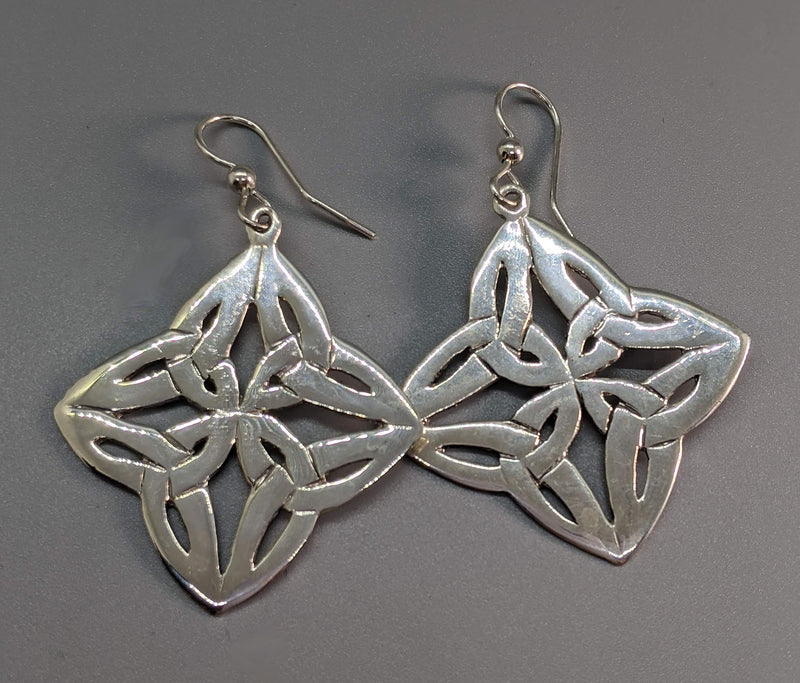 Sterling Silver Square Standing on Its Corner Celtic Earrings
