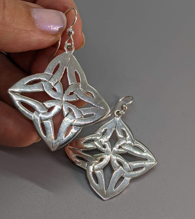 Sterling Silver Square Standing on Its Corner Celtic Earrings