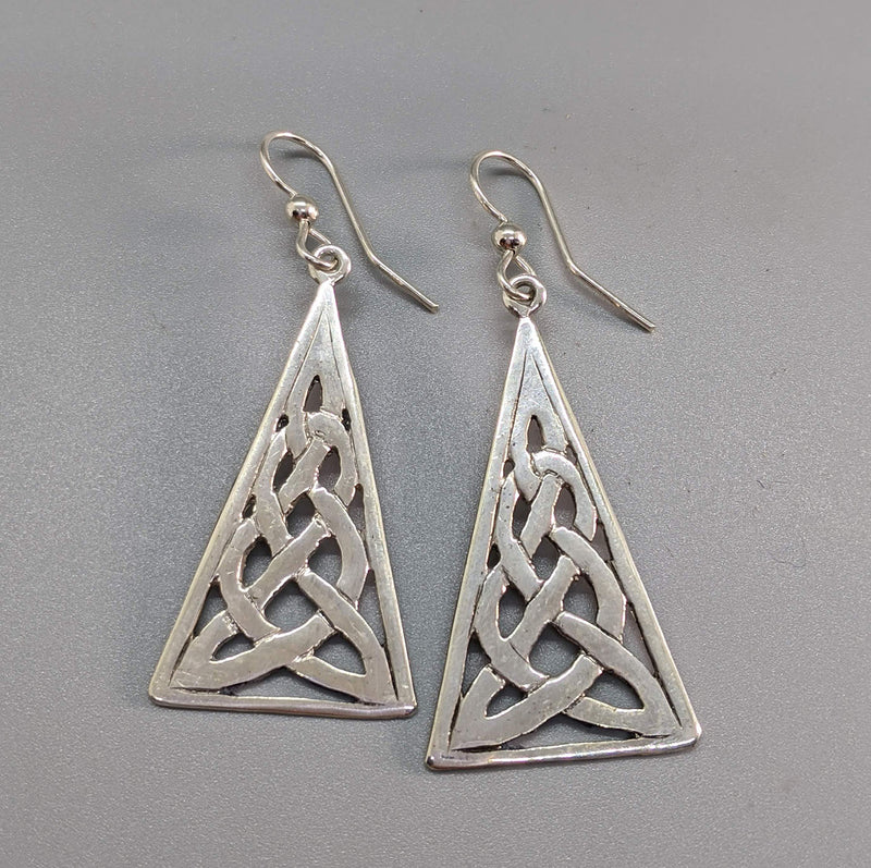 Sterling Silver Long Triangle Celtic Knotwork Earrings