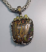 Yowah Boulder Opal, Sterling Silver/14kt Gold Pendant with Green and Yellow Diamonds