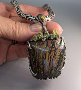 Yowah Boulder Opal, Sterling Silver/14kt Gold Pendant with Green and Yellow Diamonds