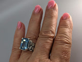Blue Topaz Sterling Silver Ring, Leaf Design