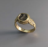 Ancient AR Obol, Owl, 14kt Gold Ring