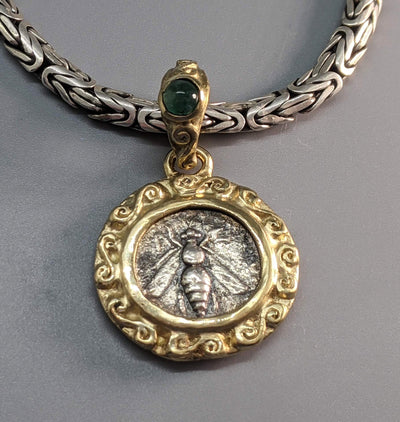 Ancient AR Drachm, Bee, 14kt Gold Pendant