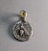 Sterling Silver Ancient Coin Replica, Bee, with Citrine on Bail