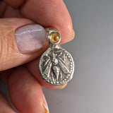 Sterling Silver Ancient Coin Replica, Bee, with Citrine on Bail