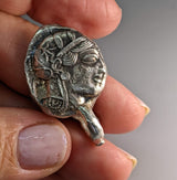 Sterling Silver Ancient Coin Replica, Old Style Owl, with Rainbow Moonstone on Bail