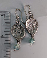 Sterling Silver Ancient Colin Replica Earrings, Celtic Horse with Apatite Bead Drops