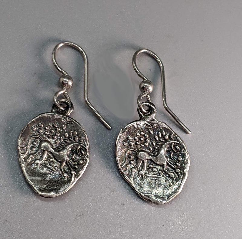 Sterling Silver Ancient Coin Replica Earrings, Celtic Horse