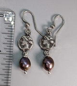 Sterling Silver Ancient Coin Replica Earrings, Artemis, with Pearl Drops