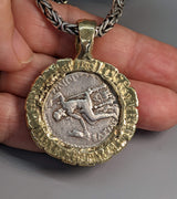 Alexander the Great, AR Tetradrachm, 14kt Gold Pendant with Emerald