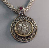 Roman Republic AR Denarius, Sterling Silver Pendant with 14kt Gold Bezel