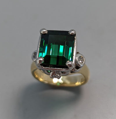 Very Fine Tourmaline, Platinum, 14kt Gold Ring with Diamonds