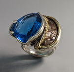 London Blue Topaz Sterling Silver and 14kt Gold Ring with Mokume Gane