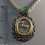 Very Nice Pegasus, AR Stater, Sterling Silver Pendant with 14kt Gold Bezel and Emerald on Bail