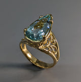 Aquamarine in 14kt Gold Lacy Ring