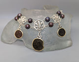 Ancient Bronze Coins, Sterling Silver and 14kt Gold Necklace with Pearls